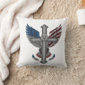 Patriottische Adelaar Kruis Vintage Gravure Vector Kussen (Deken)