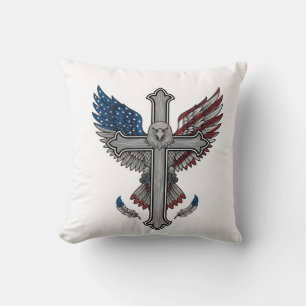 Patriottische Adelaar Kruis Vintage Gravure Vector Kussen