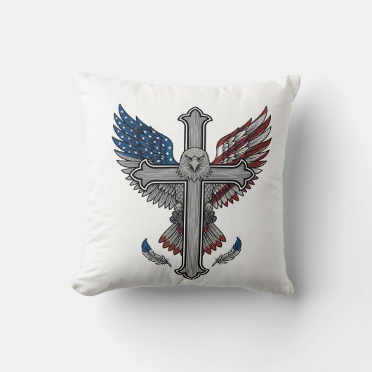 Patriottische Adelaar Kruis Vintage Gravure Vector Kussen (Voorkant)