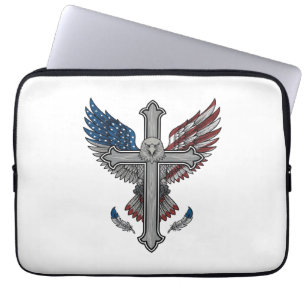 Patriottische Adelaar Kruis Vintage Gravure Vector Laptop Sleeve