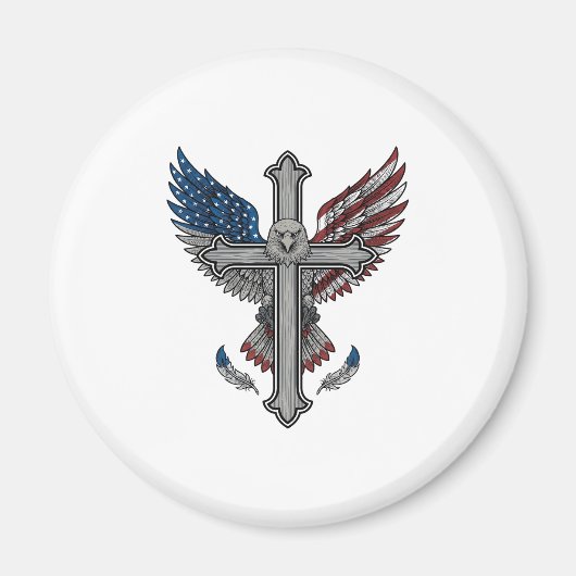 Patriottische Adelaar Kruis Vintage Gravure Vector Magneet (Voorkant)