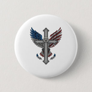 Patriottische Adelaar Kruis Vintage Gravure Vector Ronde Button 5,7 Cm