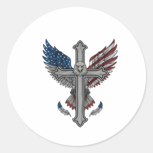 Patriottische Adelaar Kruis Vintage Gravure Vector Ronde Sticker