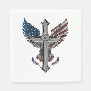 Patriottische Adelaar Kruis Vintage Gravure Vector Servet