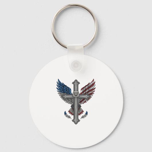 Patriottische Adelaar Kruis Vintage Gravure Vector Sleutelhanger (Voorkant)