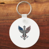 Patriottische Adelaar Kruis Vintage Gravure Vector Sleutelhanger (Voorkant)