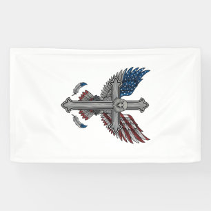 Patriottische Adelaar Kruis Vintage Gravure Vector Spandoek