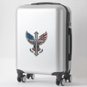 Patriottische Adelaar Kruis Vintage Gravure Vector Sticker (Koffer)