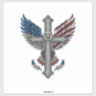 Patriottische Adelaar Kruis Vintage Gravure Vector Sticker