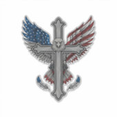 Patriottische Adelaar Kruis Vintage Gravure Vector Sticker (Voorkant)