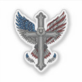 Patriottische Adelaar Kruis Vintage Gravure Vector Sticker (Voorkant)