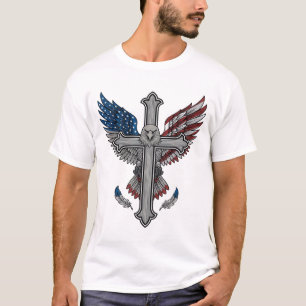 Patriottische Adelaar Kruis Vintage Gravure Vector T-shirt