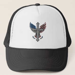 Patriottische Adelaar Kruis Vintage Gravure Vector Trucker Pet