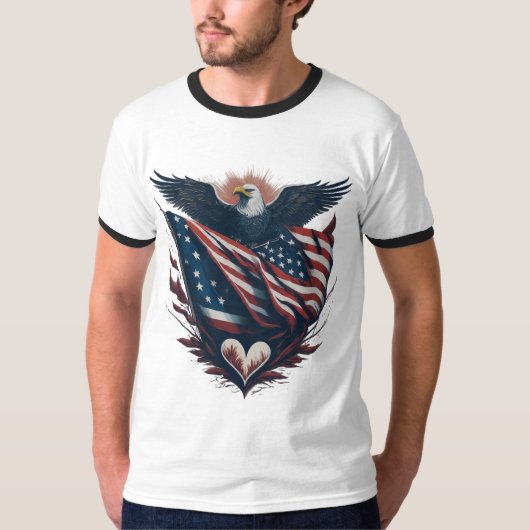 Patriottische adelaar met Amerikaanse vlag T-shirt (Voorkant)