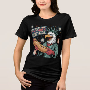 Patriottische adelaar met hotdog grappige kunst Tri-Blend shirt