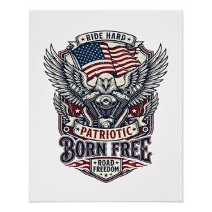 Patriottische Adelaar Motor Biker Weg Vrijheid Pat Perfect Poster