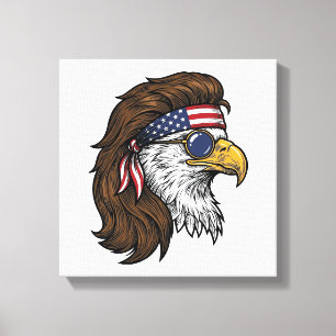Patriottische Adelaar Mullet Vintage Gravure Vecto Canvas Afdruk