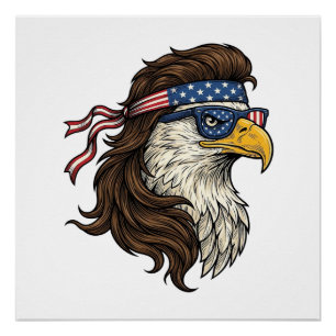 Patriottische Adelaar Mullet Vintage Gravure Vecto Perfect Poster