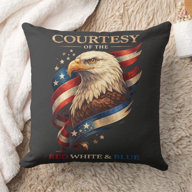 Patriottische Adelaar Rood Wit en Blauw Vintage  Kussen (Deken)