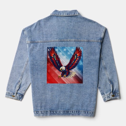 Patriottische Adelaar Vleugels Amerikaanse Vlag Denim Jacket (Achterkant)