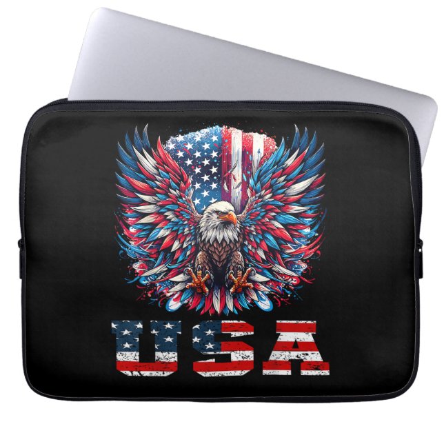 Patriottische Adelaar VS Vlag Laptop Sleeve (Voorkant)