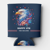 Patriottische adelaar vuurwerk op marineblauw blikjeskoeler (Voorkant)