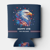 Patriottische adelaar vuurwerk op marineblauw blikjeskoeler (Achterkant)