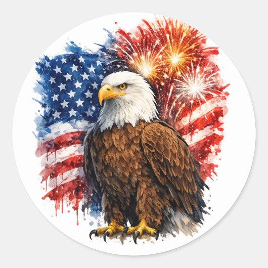 Patriottische Adelaar-Vuurwerk Ronde Sticker (Voorkant)