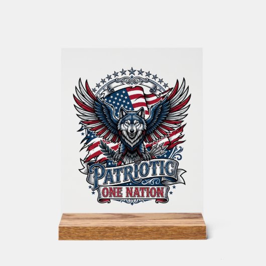 Patriottische Adelaar Wolf Hybride Dier Hybride Pa Acryl Bord (Voorkant)