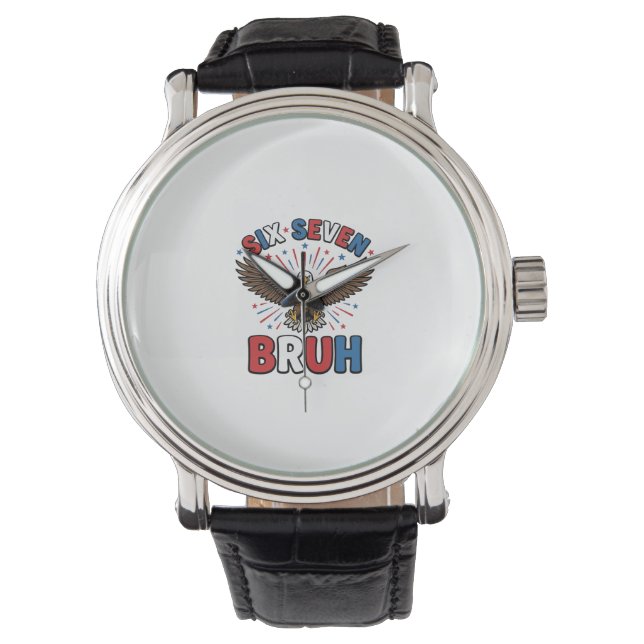 Patriottische Adelaar Zes Zeven Bruh Vector Ontwer Horloge (Voorkant)