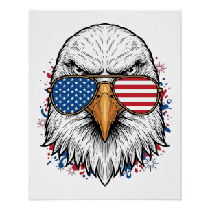 Patriottische Adelaar Zonnebril Vintage Vector T-s Perfect Poster
