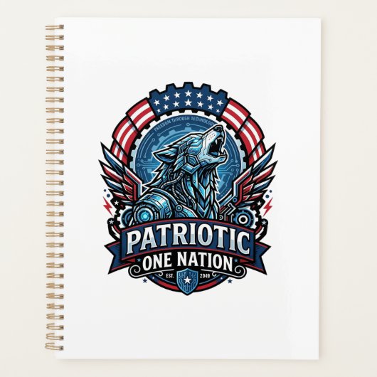 Patriottische Ai Vrijheid Wolf Cyberpunk Toekomst Planner (Voorkant)