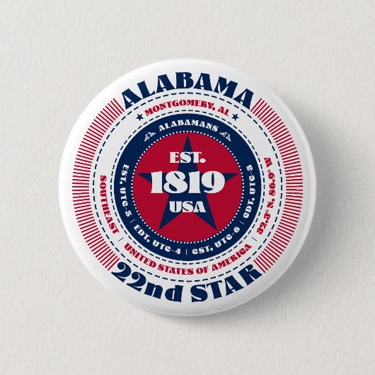 Patriottische Alabama Cirkel met State Details Ronde Button 5,7 Cm (Voorkant)