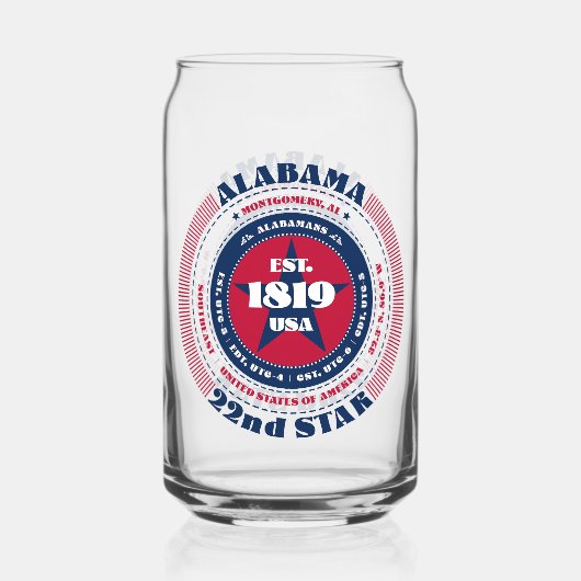 Patriottische Alabama Typografie Drinkware Set Blikvorm Glas (Achterkant)