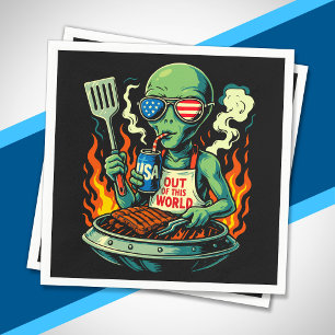 Patriottische Alien BBQ Grill Amerikaanse Vlag Zon Servet