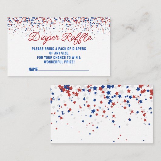 Patriottische All American Stars Luier Raffle Game Informatiekaartje (Voorkant / Achterkant)