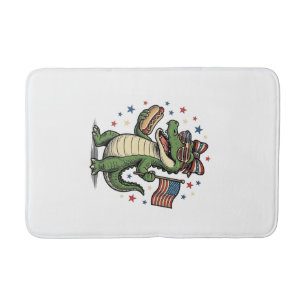 Patriottische Alligator Hot Dog Vintage Vector T-s Badmat