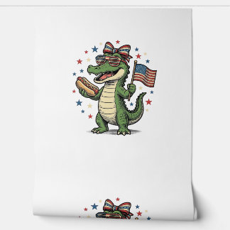 Patriottische Alligator Hot Dog Vintage Vector T-s Behang