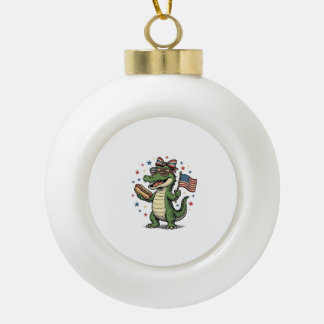 Patriottische Alligator Hot Dog Vintage Vector T-s Keramische Bal Ornament