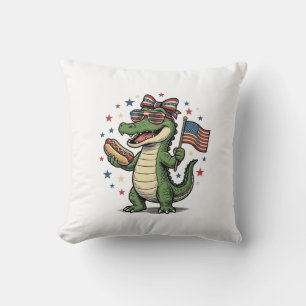 Patriottische Alligator Hot Dog Vintage Vector T-s Kussen