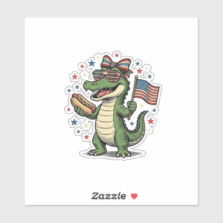 Patriottische Alligator Hot Dog Vintage Vector T-s Sticker