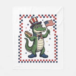 Patriottische Alligator Hot Dog Vlag Vintage T-shi Fleece Deken
