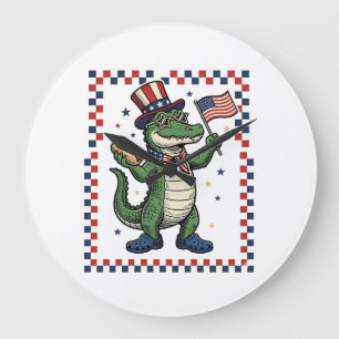 Patriottische Alligator Hot Dog Vlag Vintage T-shi Grote Klok