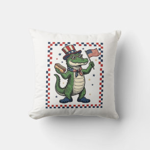 Patriottische Alligator Hot Dog Vlag Vintage T-shi Kussen