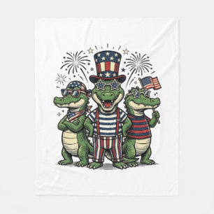 Patriottische Alligator Trio Vintage 4 juli T-shir Fleece Deken