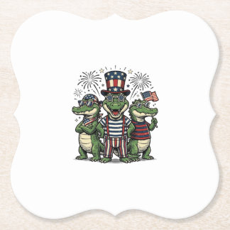Patriottische Alligator Trio Vintage 4 juli T-shir Kartonnen Onderzetters