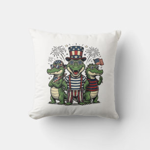 Patriottische Alligator Trio Vintage 4 juli T-shir Kussen