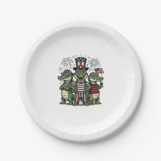 Patriottische Alligator Trio Vintage 4 juli T-shir Papieren Bordje