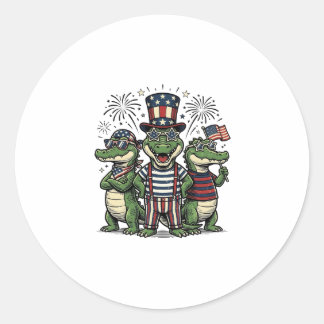 Patriottische Alligator Trio Vintage 4 juli T-shir Ronde Sticker