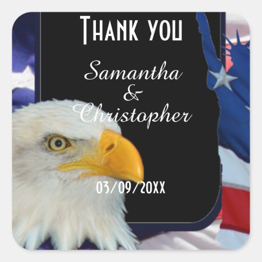 Patriottische American Eagle dank u Vierkante Sticker (Voorkant)